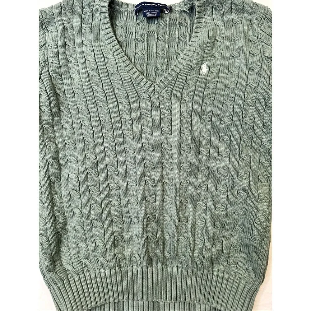 Ralph Lauren Sport Green cable knit pullover v-neck sweater, size XL - Picture 3 of 10